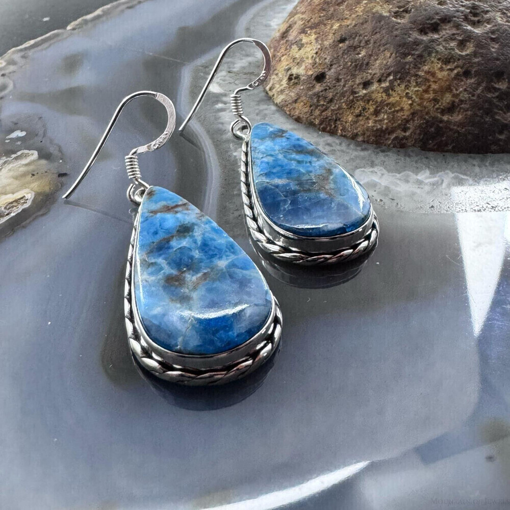 Sterling Silver Southwestern Style Apatite Teardrop Dangle Earrings For Women - Picture 4 of 10